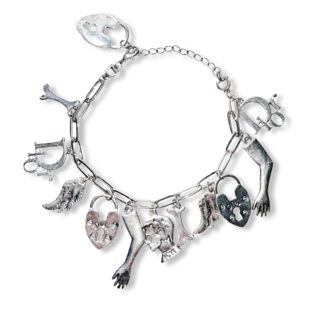 Dior Charm Bracelet, Rare Galliano Era Bracelet, Bones, Wings, Arms, Logo Charms
